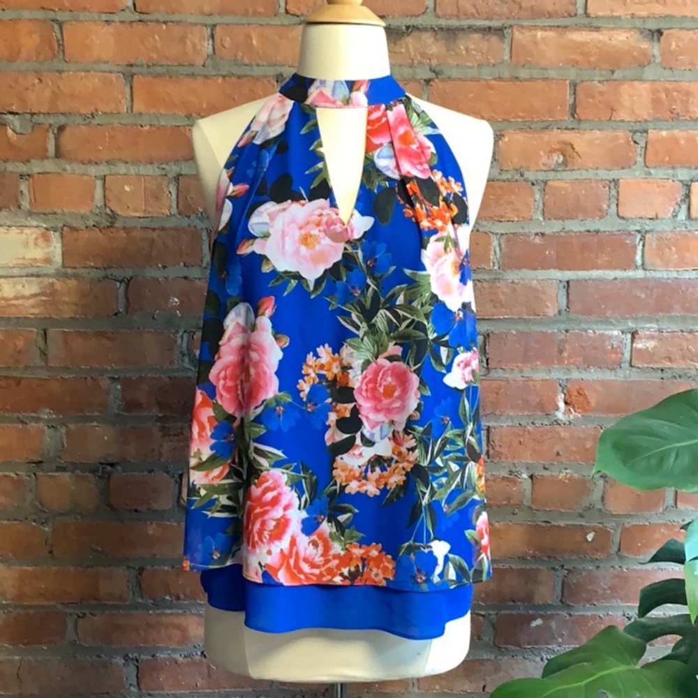 Layered Floral Keyhole Blouse